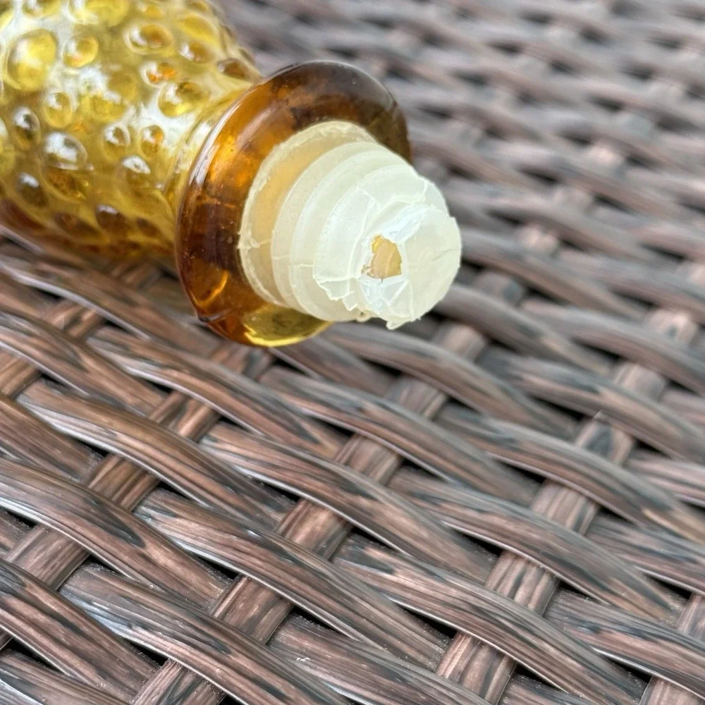 Vintage Empoli Amber Glass Decanter Fruit Grape Embossed Genie Bottle Stopper